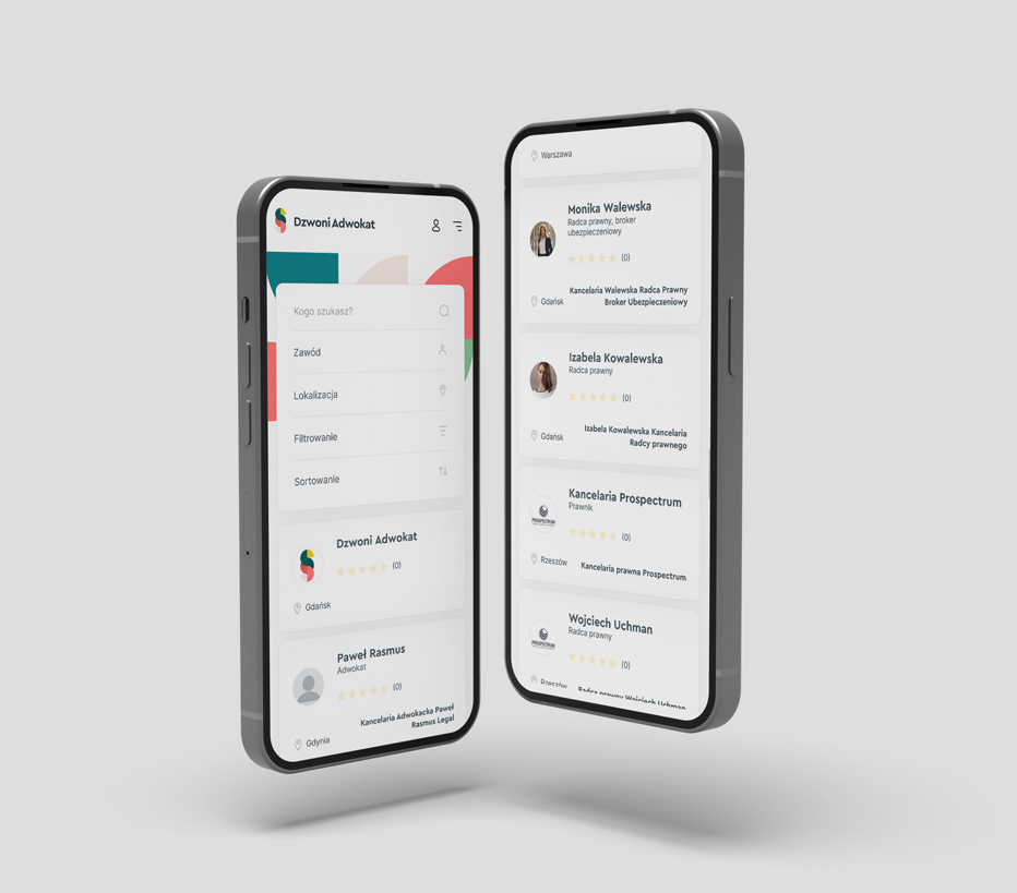 Widok wersji mobilnej aplikacji webowej Dzwoni Adwokat