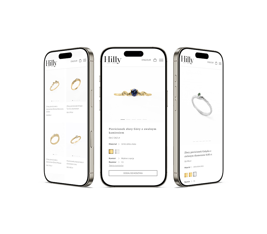 Widok mobilnej wersji sklepu internetowego Hilly na smartfonie