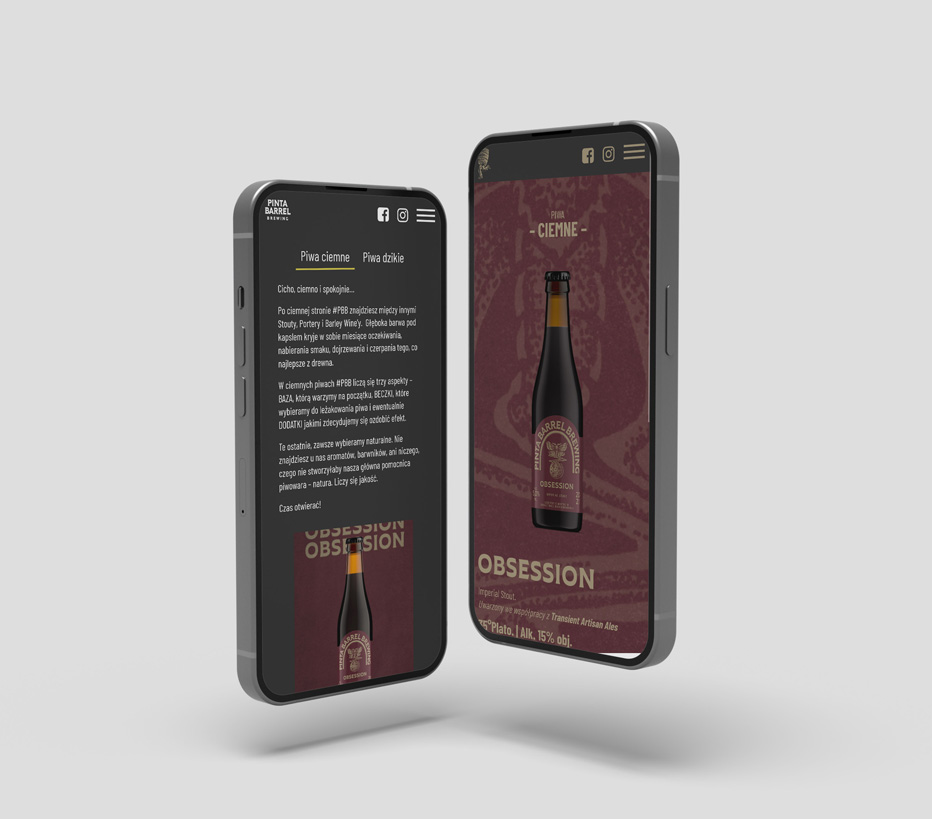 Prezentacja strony produktowej piwa Pinta Barrel Brewing